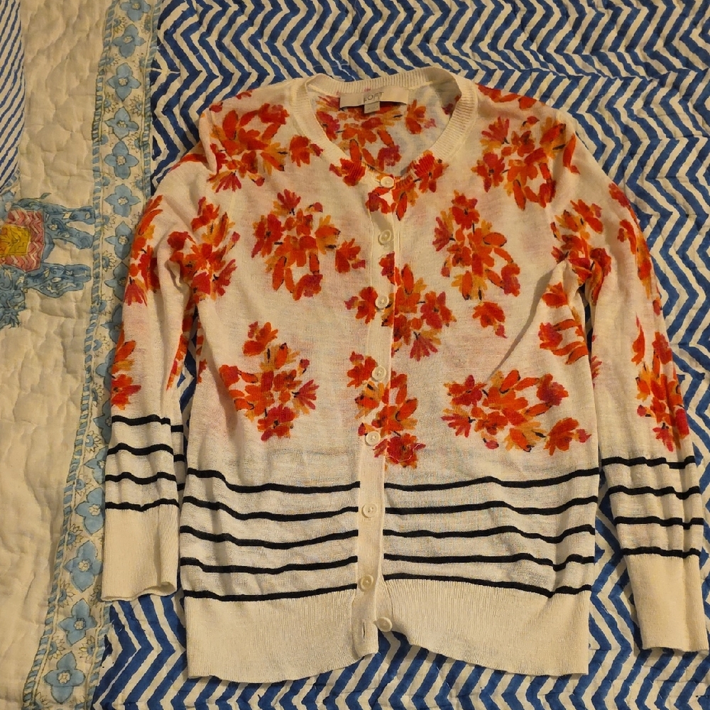 LOFT Women's Cardigan with Orange Floral Design